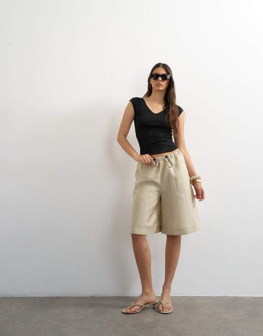 Topshop taffeta A-line longline shorts in oyster, 5 of 5