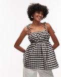 [Topshop] Topshop Taffeta babydoll top in mono gingham-Multi 16 MULTI