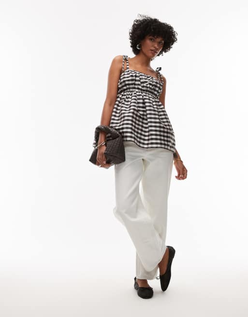 Topshop taffeta babydoll top in mono gingham, 2 of 4