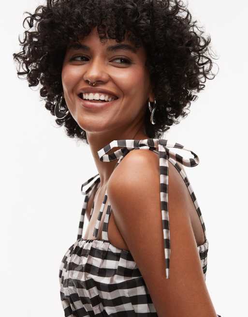 Topshop taffeta babydoll top in mono gingham, 3 of 4