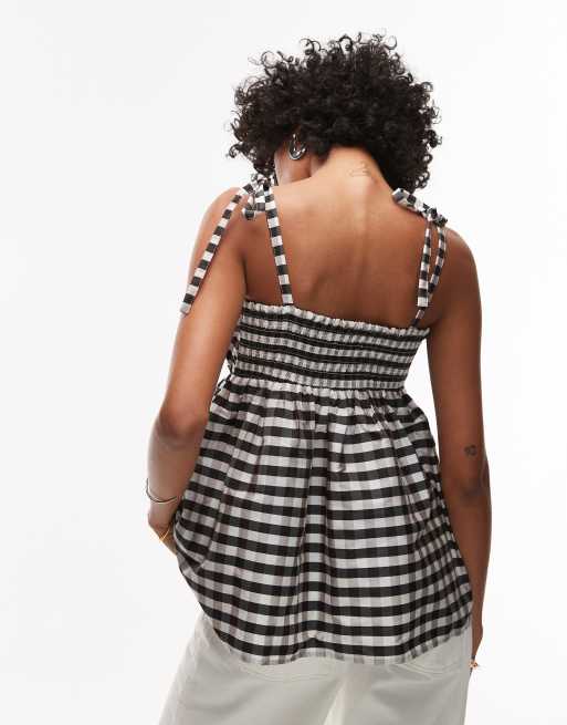 Topshop taffeta babydoll top in mono gingham, 4 of 4