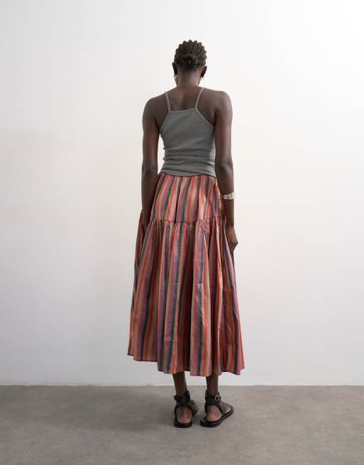 Topshop taffeta full hem midi skirt in multi stripe, 3 of 5
