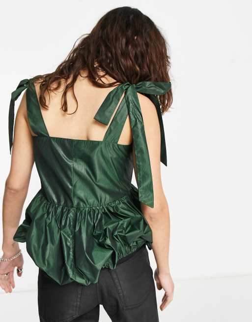 Topshop taffeta puffball cami in green , 4 of 4