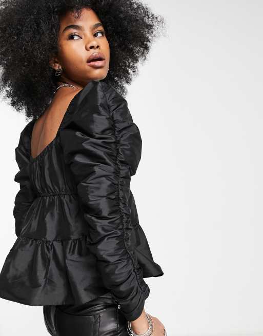 Topshop - Taffetta - Sort, rynket lagdelt top, 2 af 4