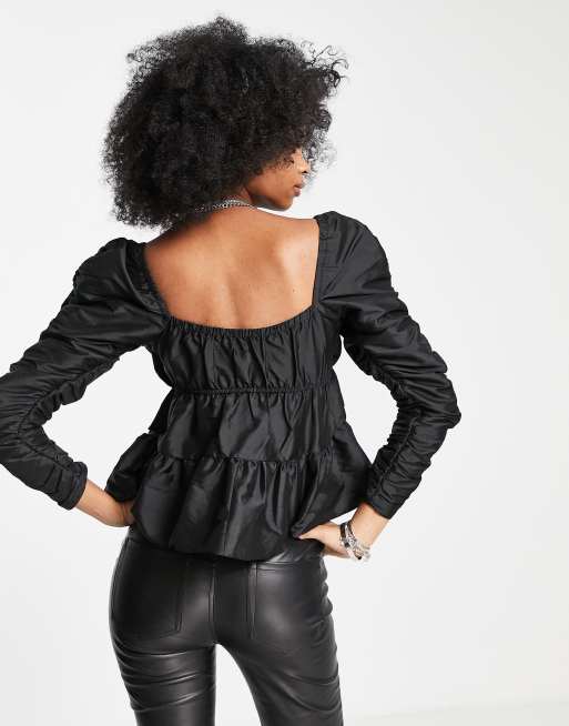 Topshop - Taffetta - Sort, rynket lagdelt top, 4 af 4