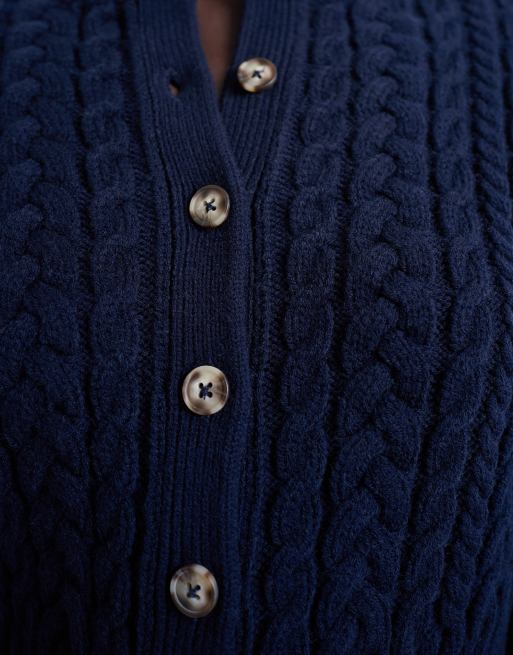 Topshop – Taillierte Strickjacke in Marineblau mit Zopfmuster, 4 von 4