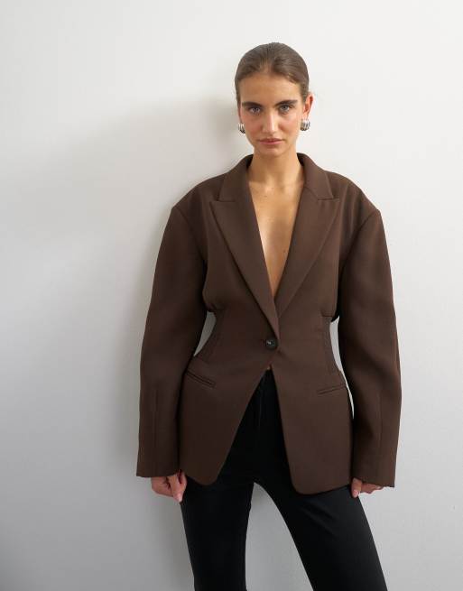 Topshop taillierter Blazer in Schokobraun, 2 von 4