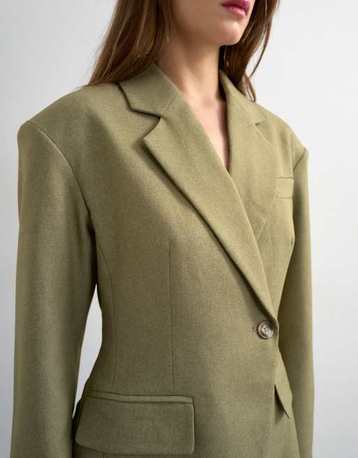 Topshop – Taillierter Blazer in Taupe mit Schulterpolstern, Kombiteil, 2 von 4