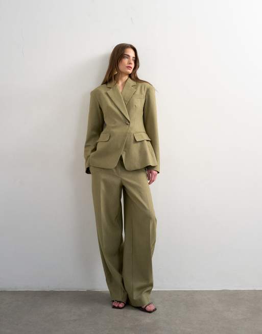 Topshop – Taillierter Blazer in Taupe mit Schulterpolstern, Kombiteil, 4 von 4