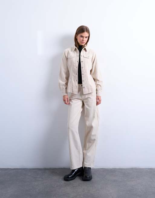 Topshop – Tailliertes Cord-Hemd in Perlweiß, 2 von 4