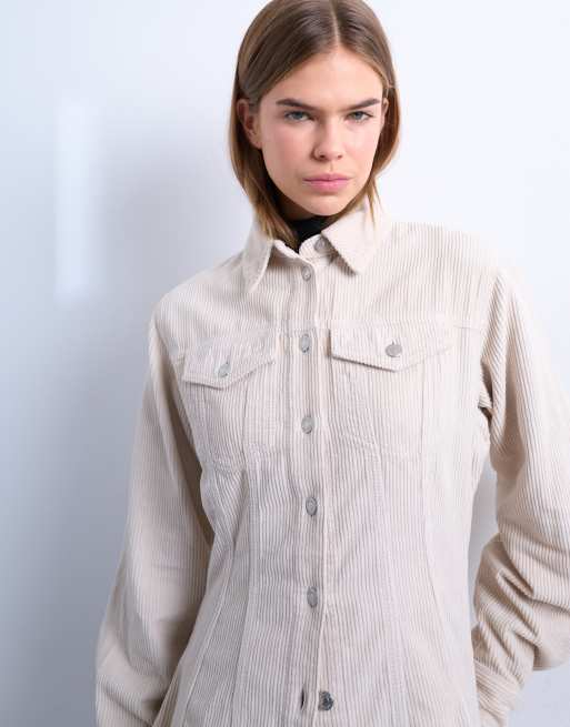 Topshop – Tailliertes Cord-Hemd in Perlweiß, 3 von 4
