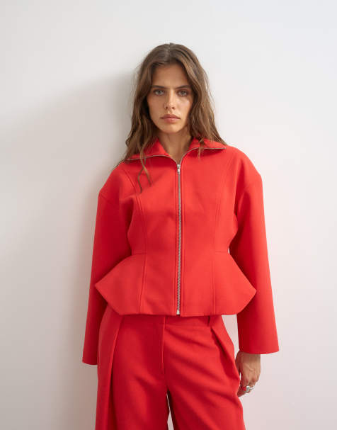 Topshop tailliertes Peplum-Oberteil mit Reißverschluss in Rot - view 1