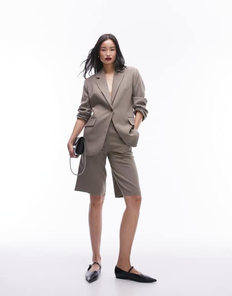 Topshop tailored awkward length short in taupe - view 1