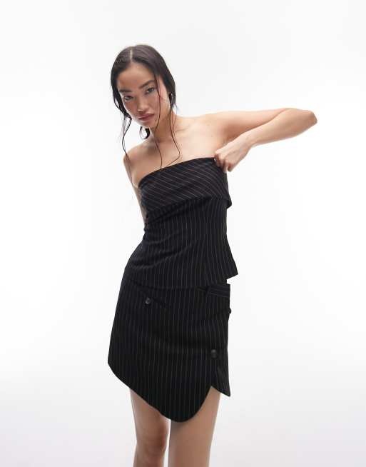 Topshop tailored bardot top in monochrome stripe