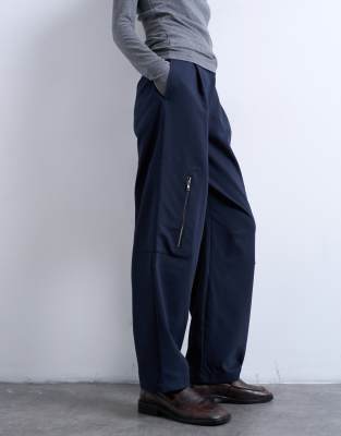 Topshop Tailored Barrel Leg Cargo Pants In Blue