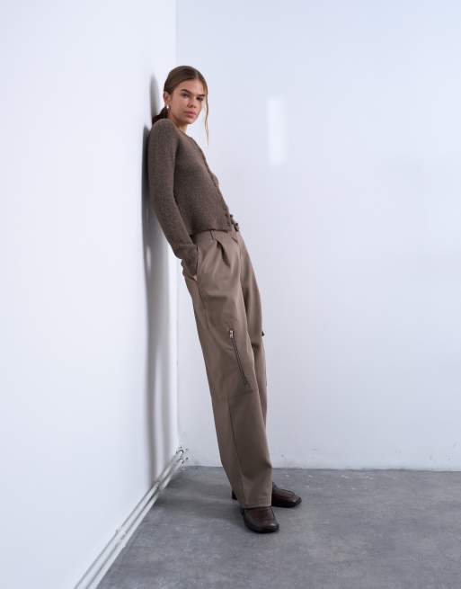 Topshop tailored barrel leg cargo pants in taupe, 3 of 5