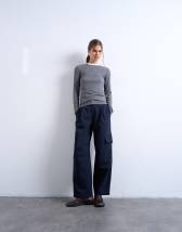 Topshop tailored barrel leg cargo trouser in navy