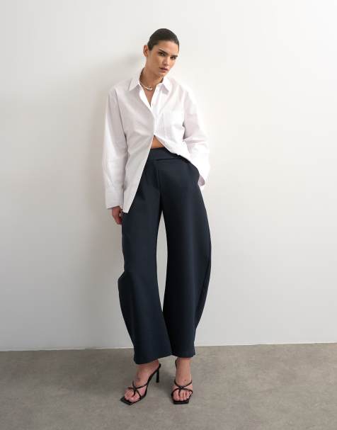 Topshop tailored barrel leg pants in navy - view 1