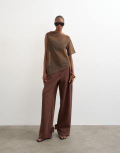Tailored barrel leg tab detail trouser in brown
