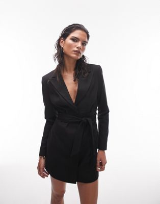 Topshop Tailored belted blazer dress in black