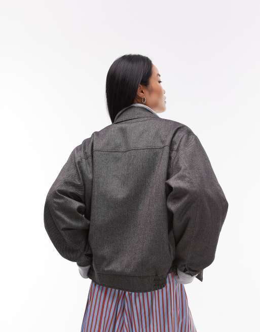 Topshop tailored bomber style jacket in charcoal - part of a set, 3 of 4