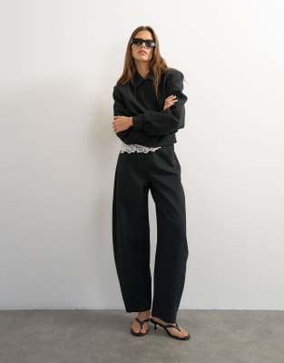 Topshop Tailored Bubble Barrel Leg Pants In Black