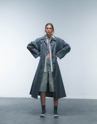 Topshop tailored car trench coat in charcoal