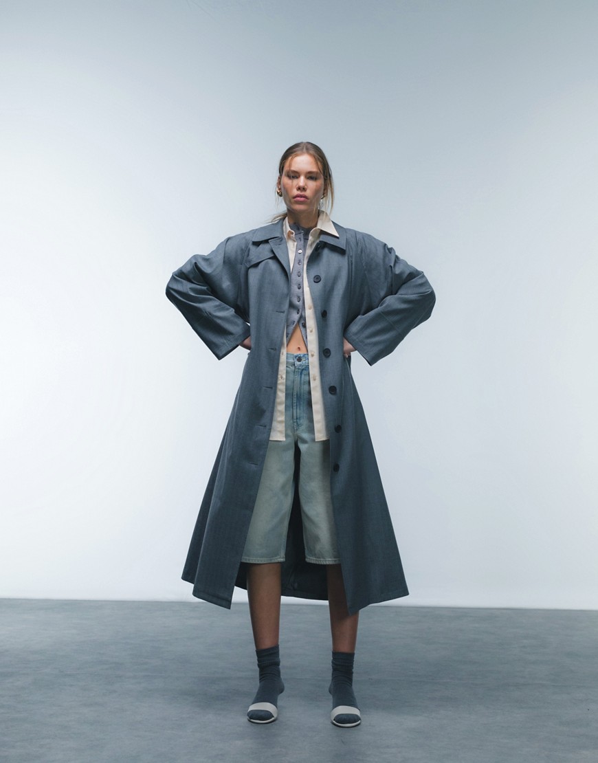tailored car trench coat in charcoal-Gray
