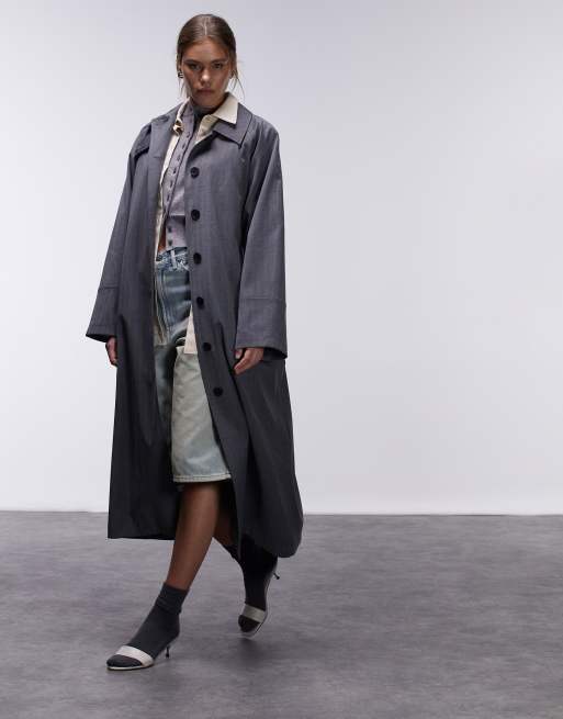 Topshop tailored car trench coat in charcoal