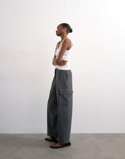 Topshop tailored cargo trouser in charcoal - view 1