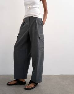 Model wearing Tailored cargo trouser in charcoal