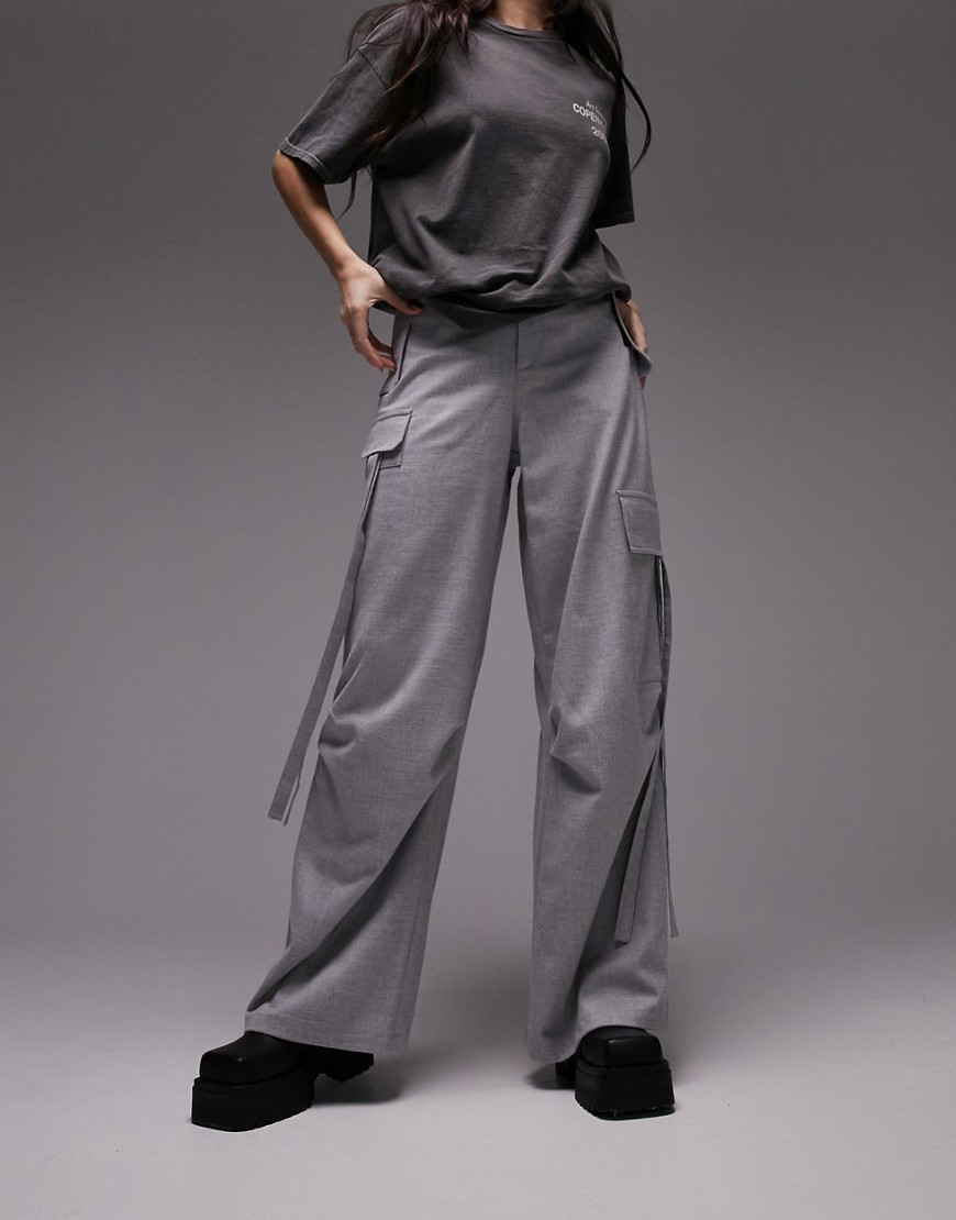 Topshop Tailored cargo trousers in grey marl-Brown