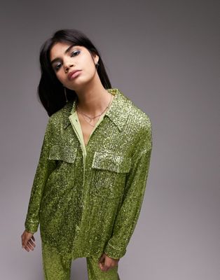 Topshop Tailored co-ord  mini sequin shacket in kiwi