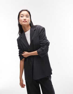 Topshop Tailored oversized blazer with twisted sleeve in petrol (part of a set) - ASOS Price Checker