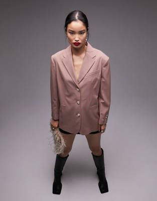 Topshop Tailored co-ord oversized blazer with twisted sleeve in pink