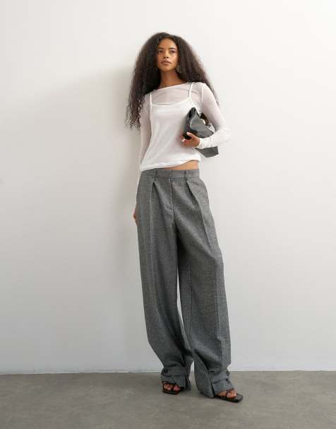Topshop tailored cuff hem pleat pants in grey marl - view 1