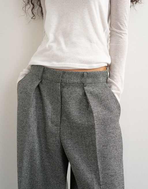 Topshop tailored cuff hem pleat pants in grey marl, 5 of 5