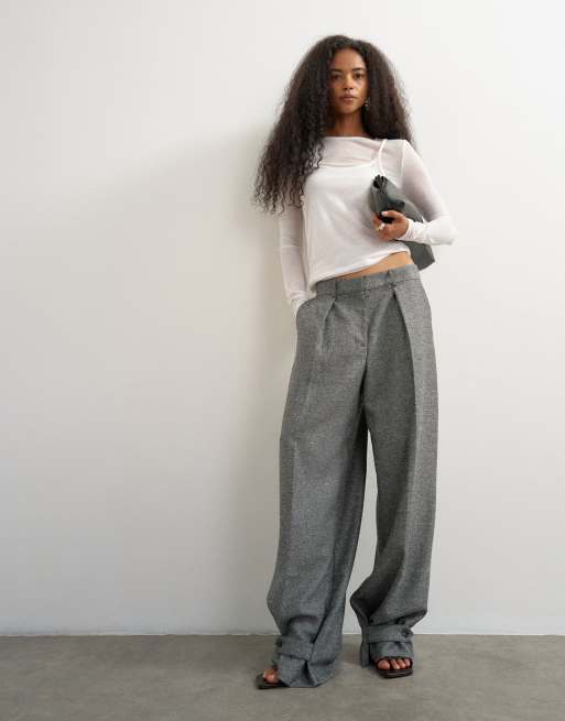 Topshop tailored cuff hem pleat trouser in grey marl, 2 of 5