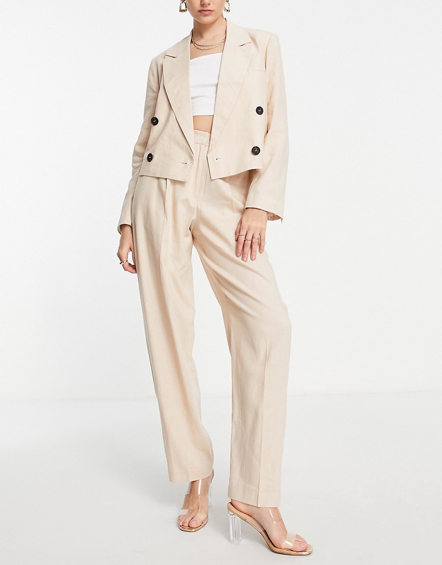 Topshop Tailored Double Breasted Blazer In Stone - Part Of A Set-neutral