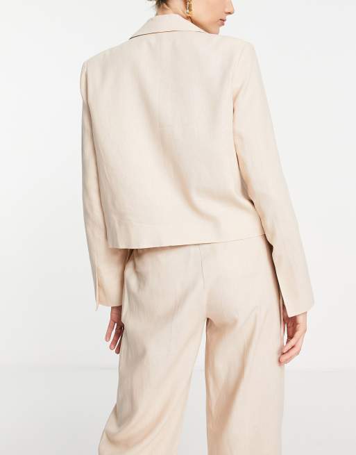Topshop Tailored double breasted linen blend blazer in stone (part of a set), 2 of 4