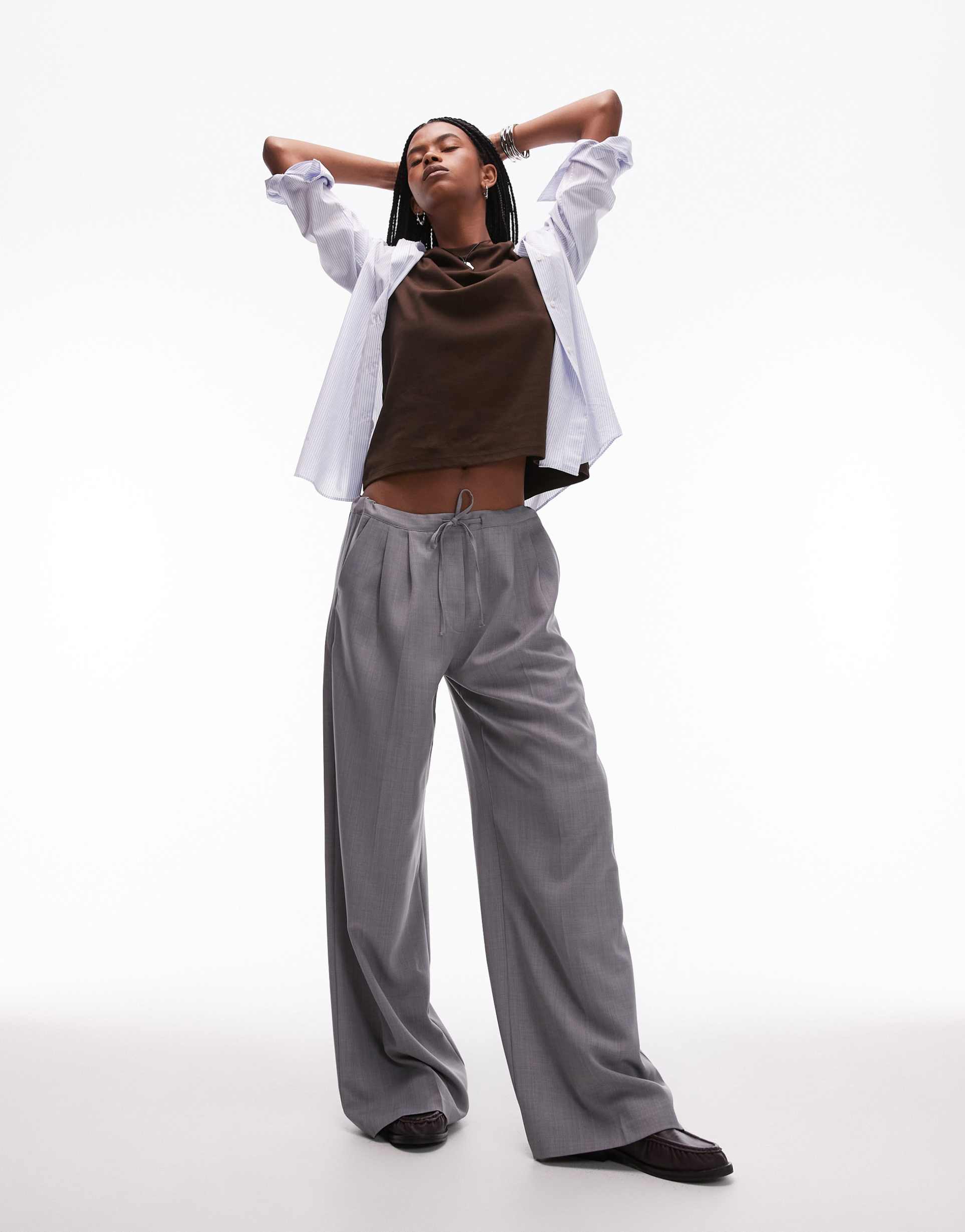 topshop tailored drawstring waist sweatpants in light gray