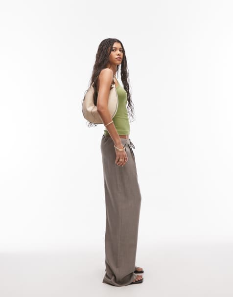 Topshop tailored drawstring waist sweatpants in neutral - view 1