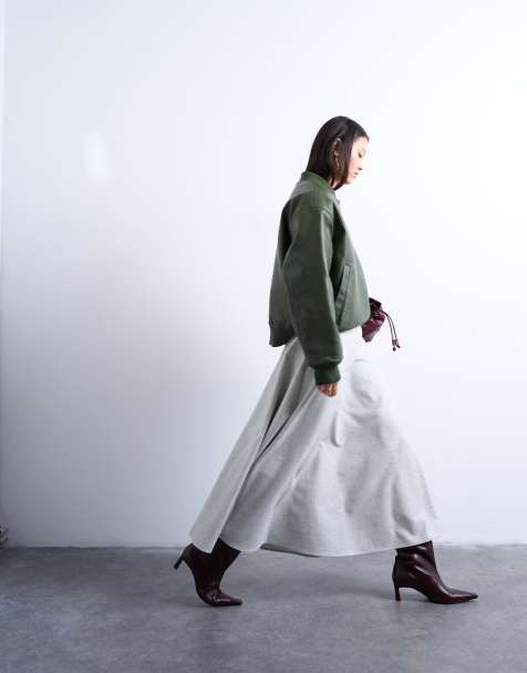 Topshop tailored full circle a line maxi skirt in grey