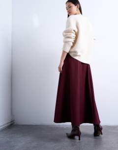 Model wearing Tailored full circle a line maxi skirt in port royal