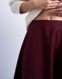 Model wearing Tailored full circle a line maxi skirt in port royal