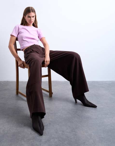 Topshop tailored horseshoe leg pants in chocolate - view 1