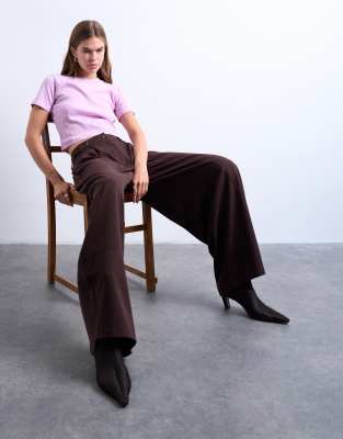 Topshop Tailored Horseshoe Leg Pants In Brown