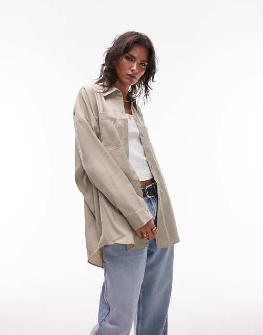 Topshop tailored light-weight long sleeve shirt in camel - part of a set