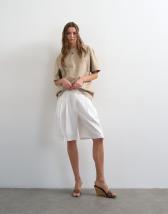 Topshop tailored linen blend ovoid bermuda shorts in ecru