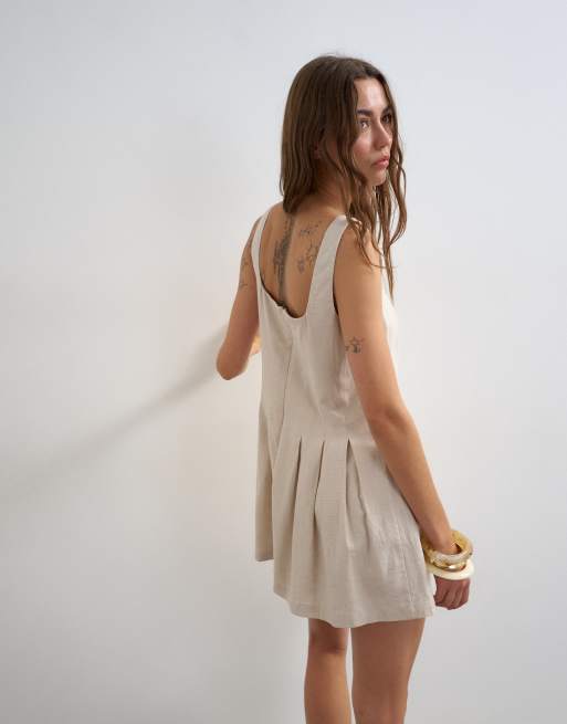 Topshop tailored linen blend romper in neutral, 4 of 4
